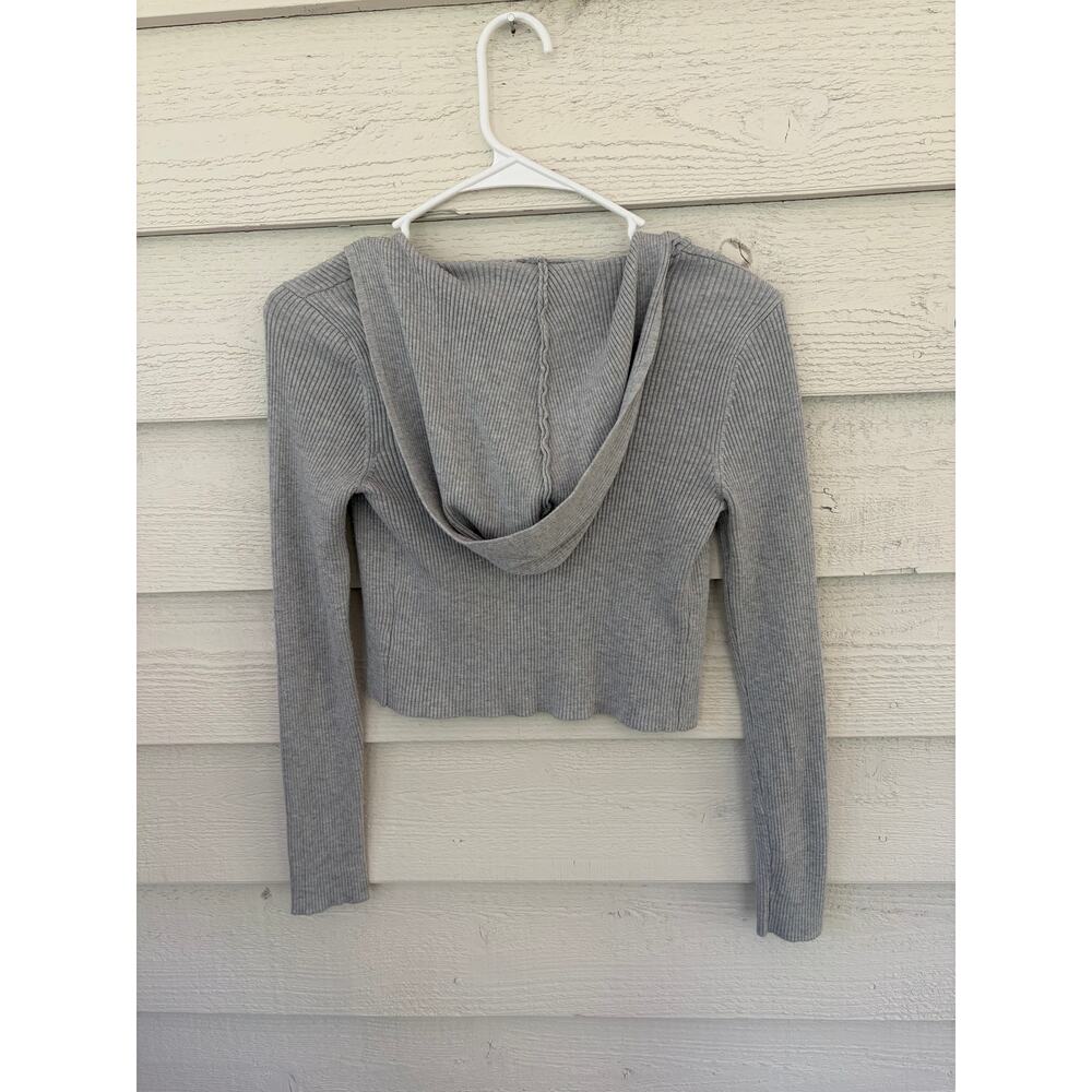 Sugar Moon Gray Ribbed Cropped Hoodie Jacket | Size S - Picture 6 of 6